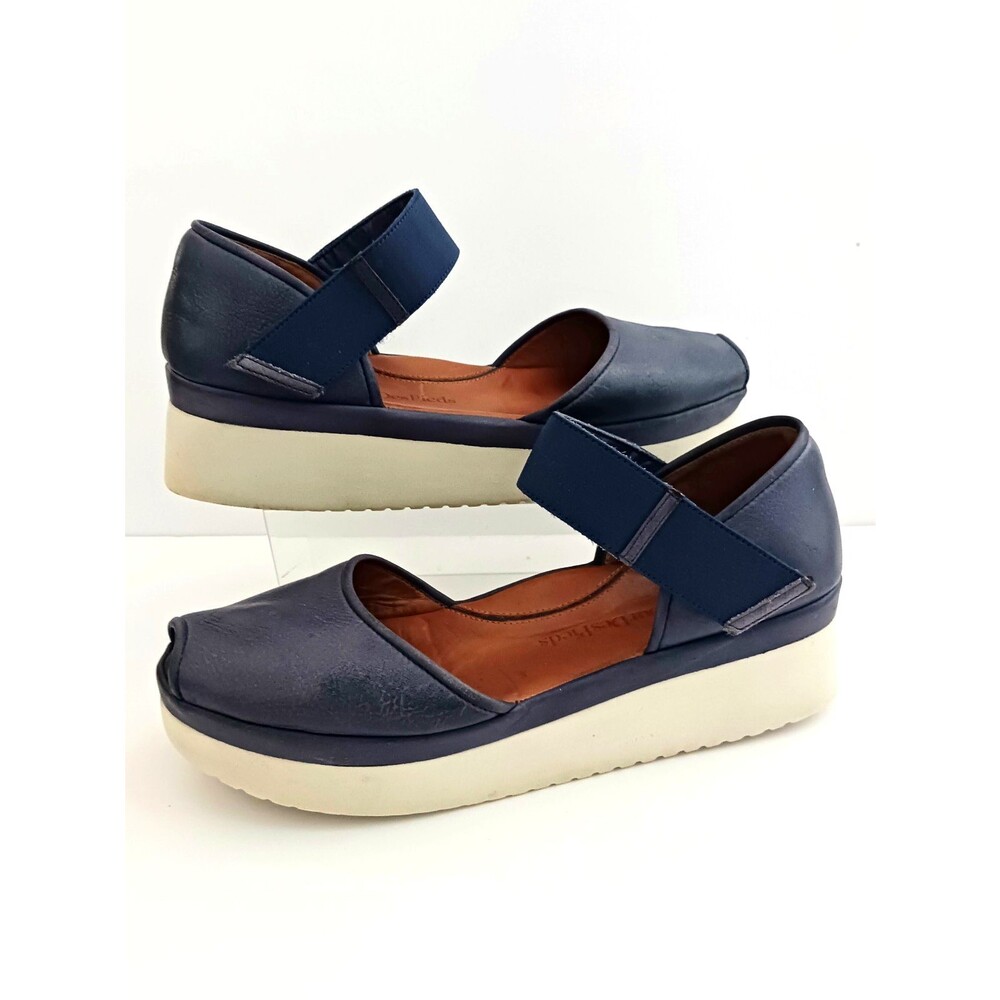 L'Amour des Pieds Amadour Peep Toe Mary Jane Navy Leather Comfort Platform 8.5M
